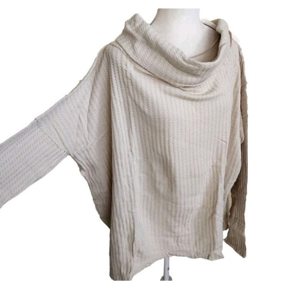 Free People Top Juicy Long Sleeve Size L oversized Ivory NWT Waffle Knit - Picture 9 of 11